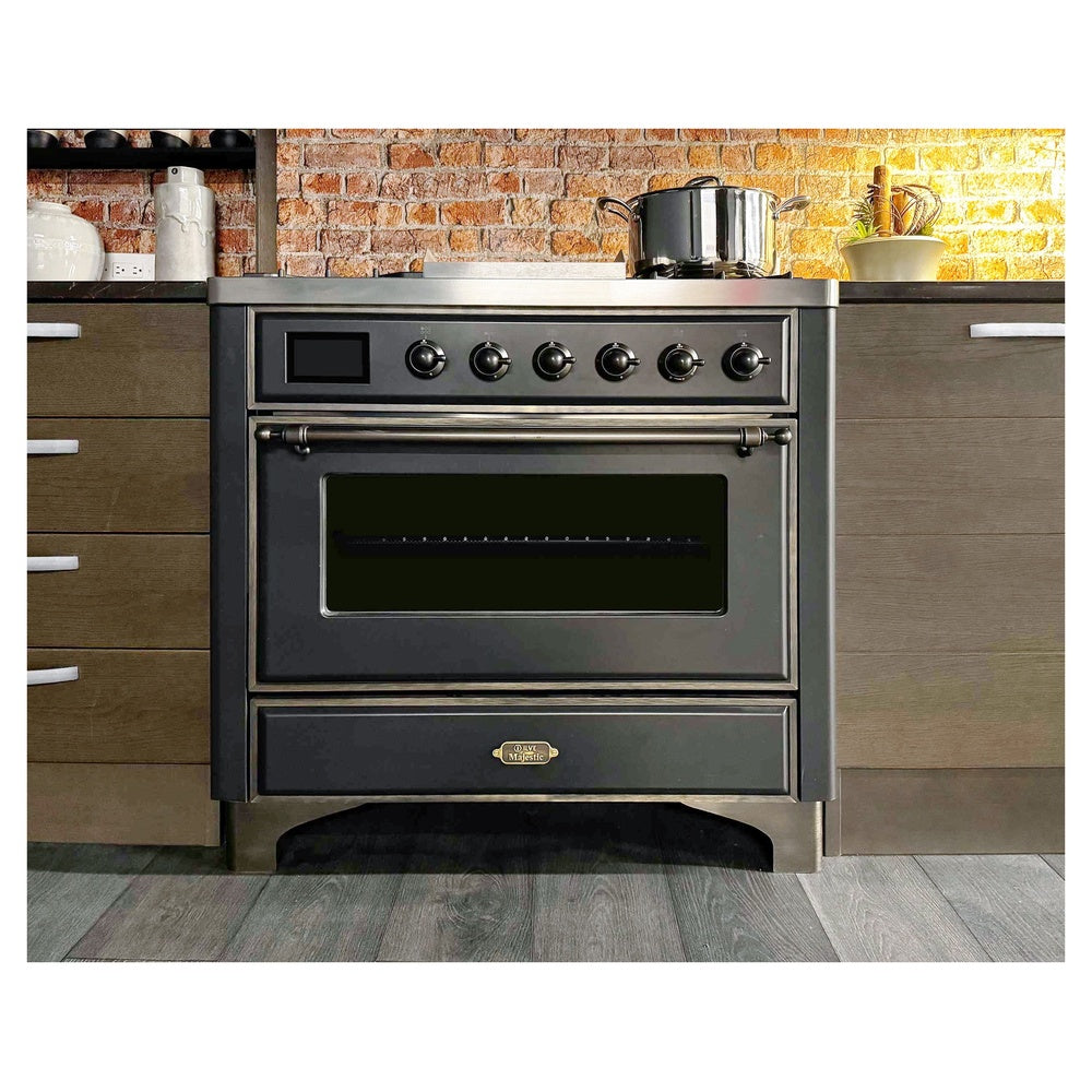 ILVE Majestic II 36 inch Triple Glass Door Natural Gas Dual Fuel Range Burnished Graphite Matte