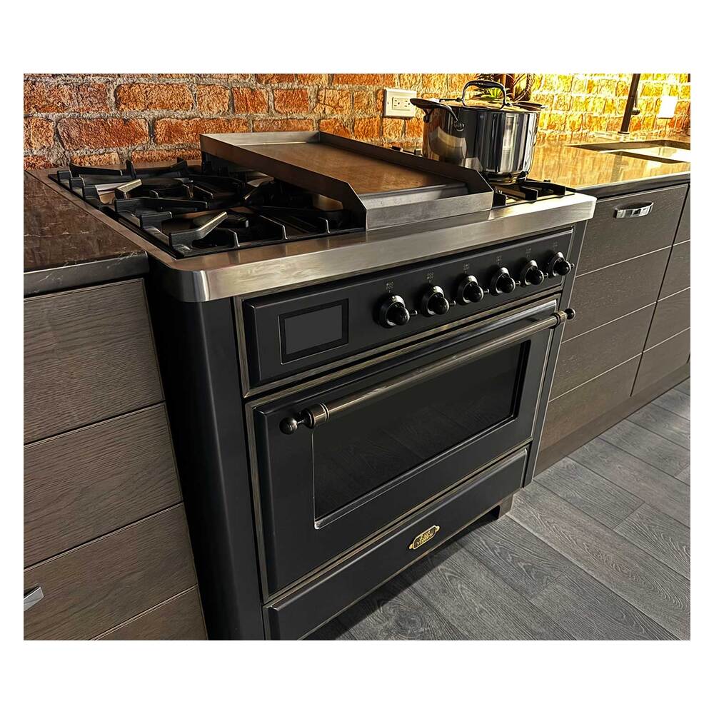 ILVE Majestic II 36 inch Triple Glass Door Natural Gas Dual Fuel Range Burnished Graphite Matte