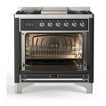 ILVE Majestic II 36 inch Triple Glass Door Natural Gas Dual Fuel Range Chrome Graphite Matte