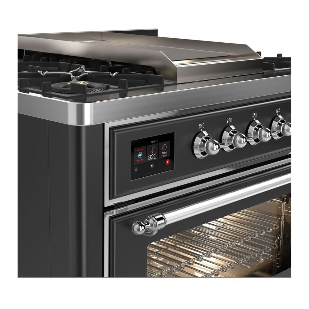 ILVE Majestic II 36 inch Triple Glass Door Natural Gas Dual Fuel Range Chrome Graphite Matte
