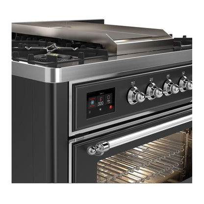 ILVE Majestic II 36 inch Triple Glass Door Natural Gas Dual Fuel Range Chrome Graphite Matte