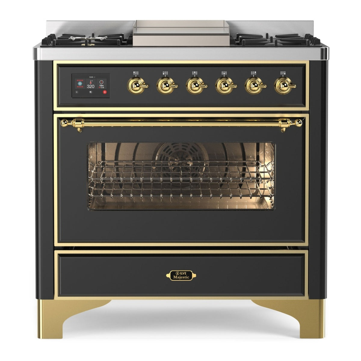 ILVE Majestic II 36" Graphite Matte Dual Fuel Range with 6 Burners and Griddle Triple Glass Door Natural Gas