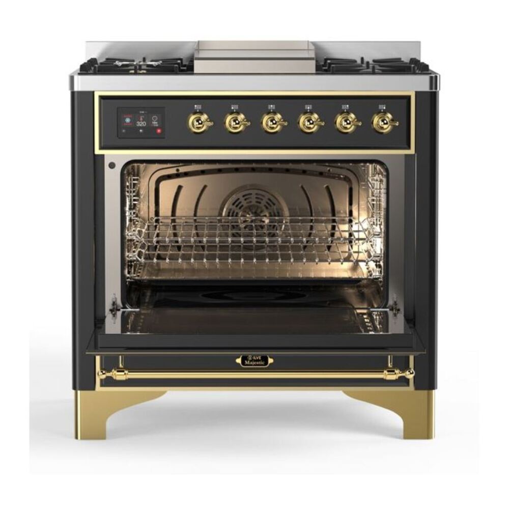 ILVE Majestic II 36 inch Triple Glass Door Natural Gas Dual Fuel Range Brass Graphite Matte