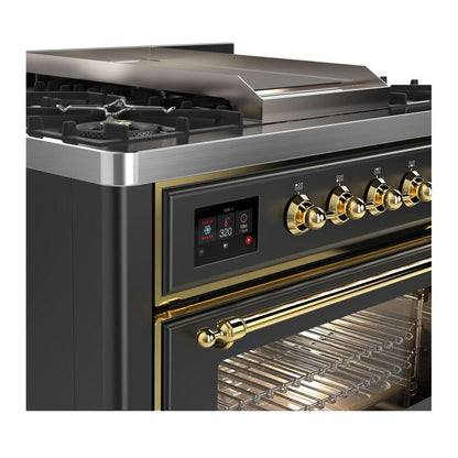 ILVE Majestic II 36 inch Triple Glass Door Natural Gas Dual Fuel Range Brass Graphite Matte