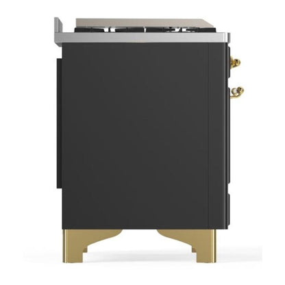 ILVE Majestic II 36 inch Triple Glass Door Natural Gas Dual Fuel Range Brass Graphite Matte