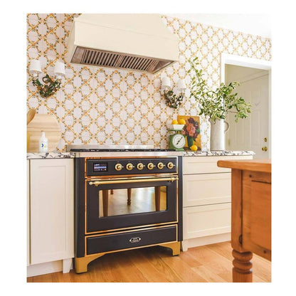 ILVE Majestic II 36 inch Triple Glass Door Natural Gas Dual Fuel Range Brass Graphite Matte