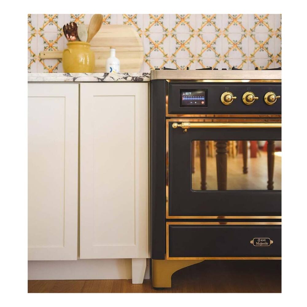 ILVE Majestic II 36 inch Triple Glass Door Natural Gas Dual Fuel Range Brass Graphite Matte