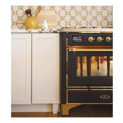 ILVE Majestic II 36 inch Triple Glass Door Natural Gas Dual Fuel Range Brass Graphite Matte