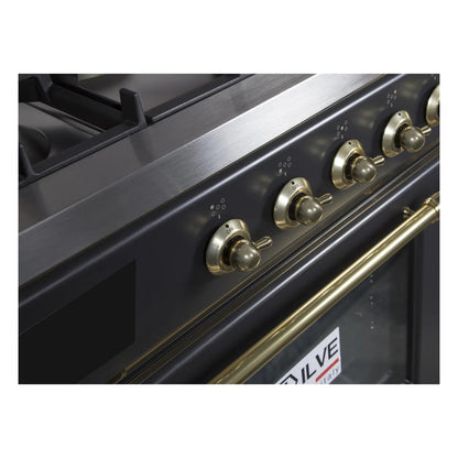 ILVE Majestic II 36 inch Triple Glass Door Natural Gas Dual Fuel Range Brass Graphite Matte
