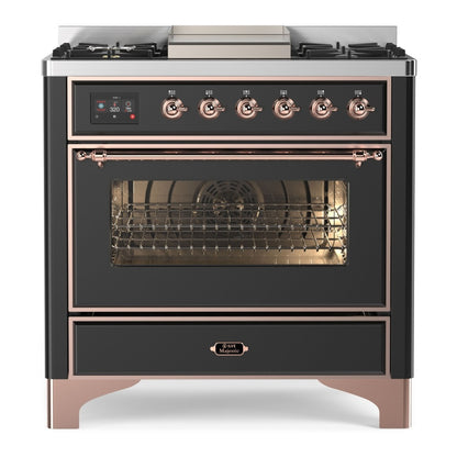 ILVE Majestic II 36 inch Triple Glass Door Dual Fuel Range Copper Graphite Matte