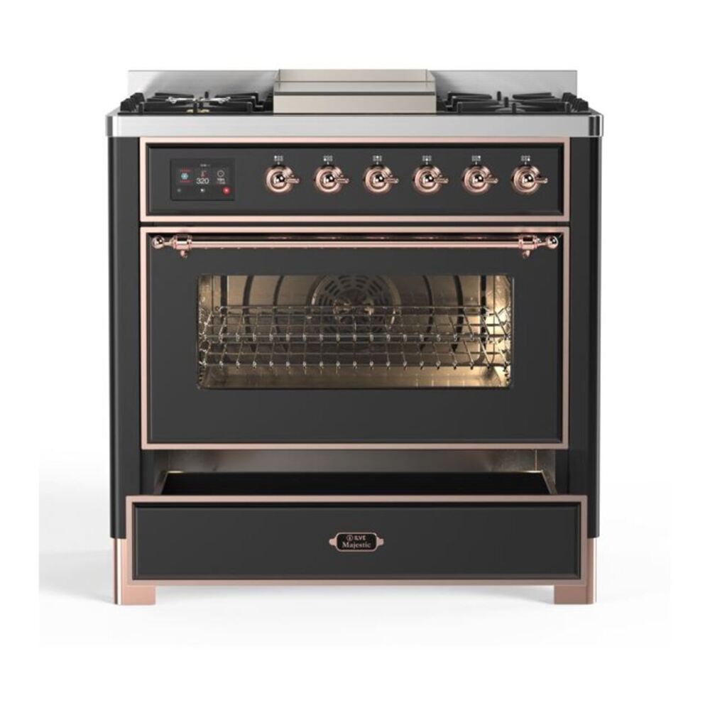ILVE Majestic II 36 inch Triple Glass Door Dual Fuel Range Copper Graphite Matte