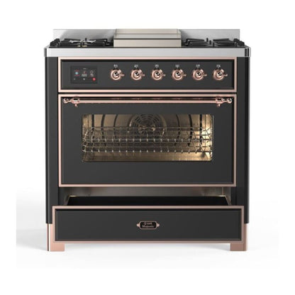 ILVE Majestic II 36 inch Triple Glass Door Dual Fuel Range Copper Graphite Matte