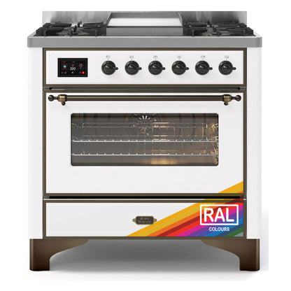 ILVE Majestic II 36" RAL Dual Fuel Range with 6 Burners and Griddle Triple Glass Door Liquid Propane