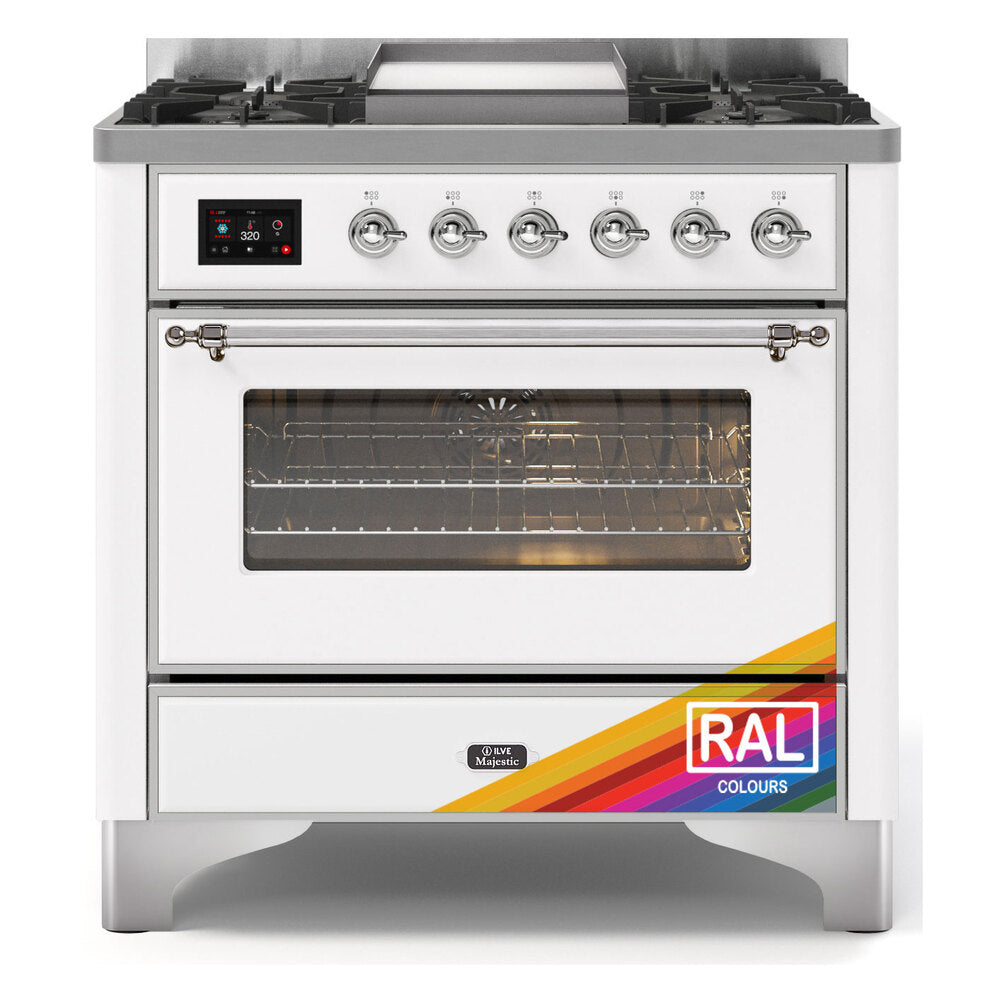 ILVE Majestic II 36" RAL Dual Fuel Range with 6 Burners and Griddle Triple Glass Door Liquid Propane