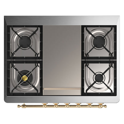 ILVE Majestic II 36 inch Triple Glass Door Natural Gas Dual Fuel Range Brass RAL