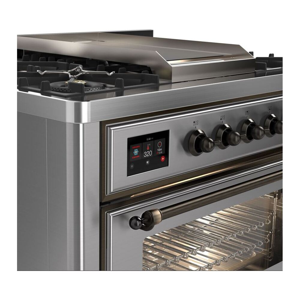 ILVE Majestic II 36" Stainless Steel Dual Fuel Range with 6 Burners and Griddle Triple Glass Door Liquid Propane