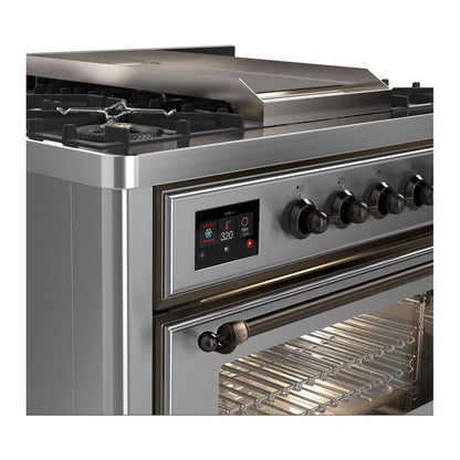 ILVE Majestic II 36" Stainless Steel Dual Fuel Range with 6 Burners and Griddle Triple Glass Door Liquid Propane