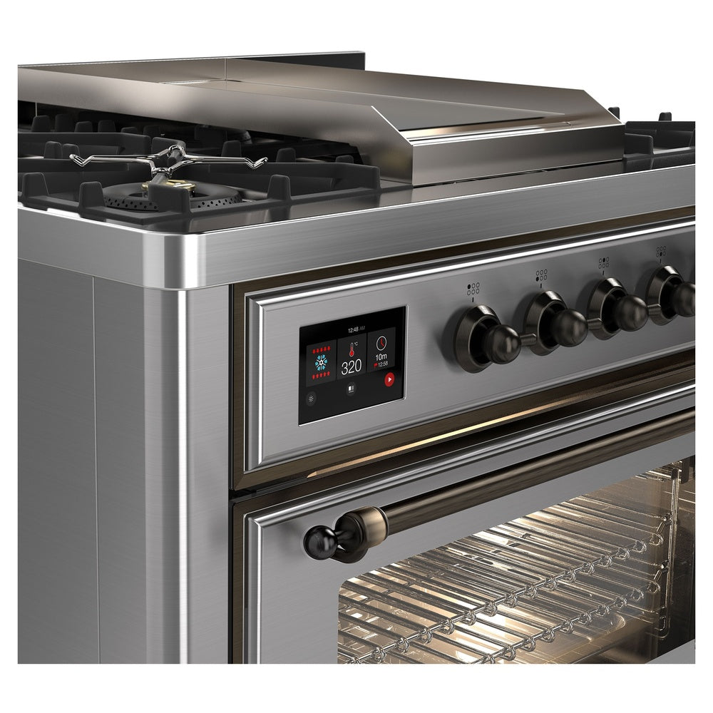 ILVE Majestic II 36" Stainless Steel Dual Fuel Range with 6 Burners and Griddle Triple Glass Door Liquid Propane