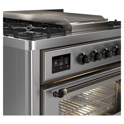 ILVE Majestic II 36" Stainless Steel Dual Fuel Range with 6 Burners and Griddle Triple Glass Door Liquid Propane