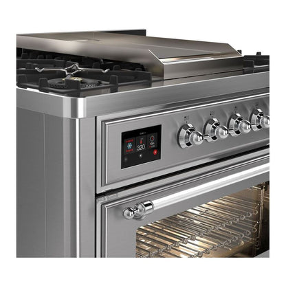 ILVE Majestic II 36 inch Triple Glass Door Natural Gas Dual Fuel Range Chrome Stainless Steel