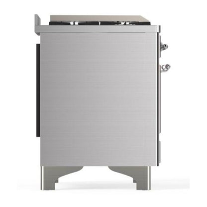 ILVE Majestic II 36 inch Triple Glass Door Natural Gas Dual Fuel Range Chrome Stainless Steel