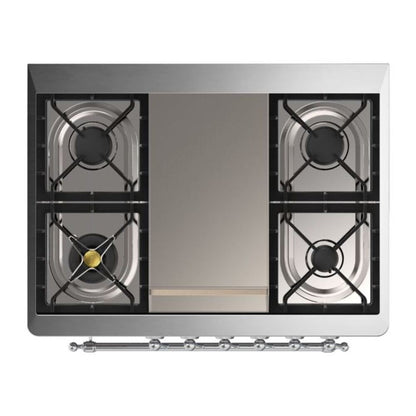ILVE Majestic II 36 inch Triple Glass Door Natural Gas Dual Fuel Range Chrome Stainless Steel