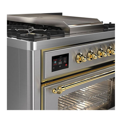 ILVE Majestic II 36 inch Triple Glass Door Natural Gas Dual Fuel Range Brass Stainless Steel