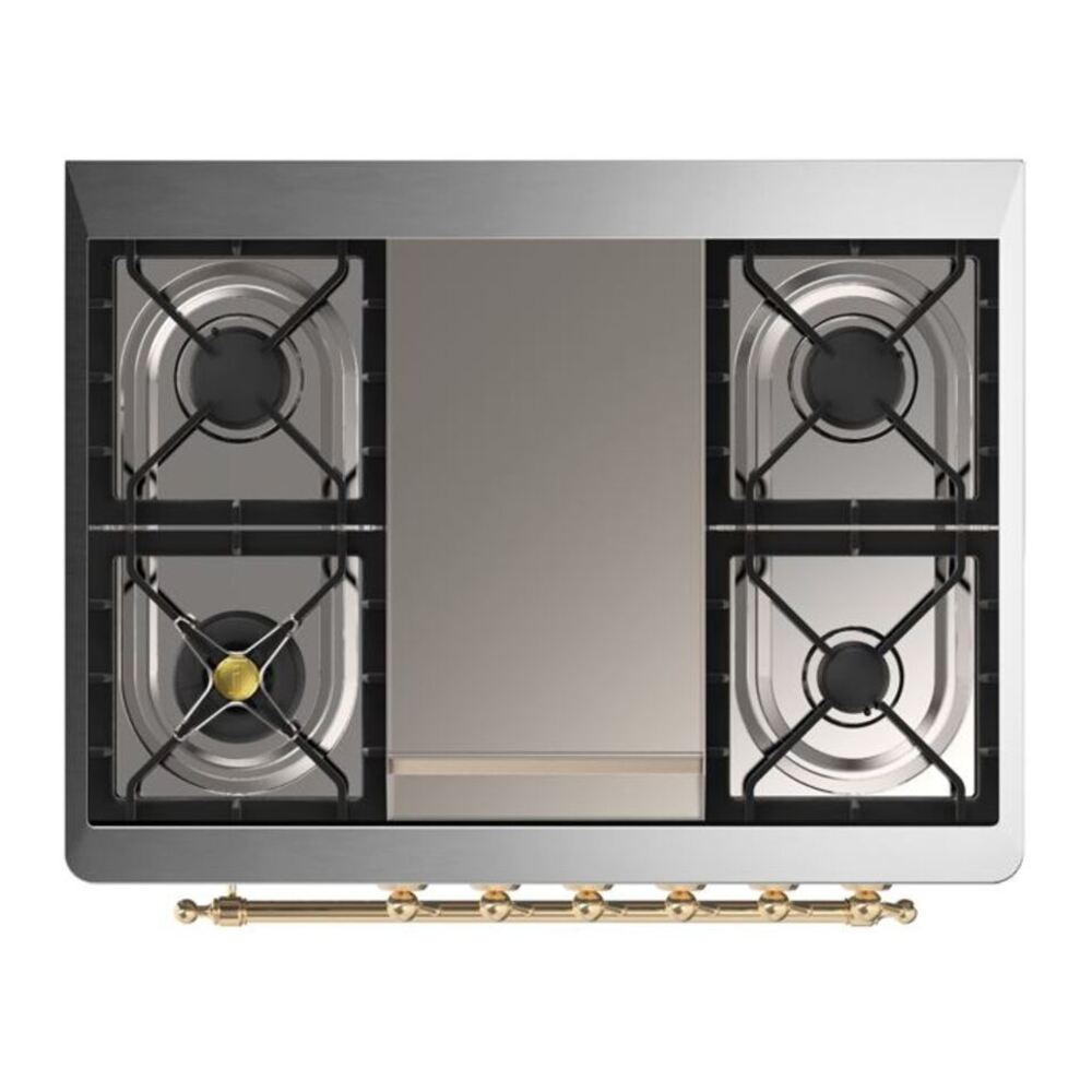 ILVE Majestic II 36 inch Triple Glass Door Natural Gas Dual Fuel Range Brass Stainless Steel