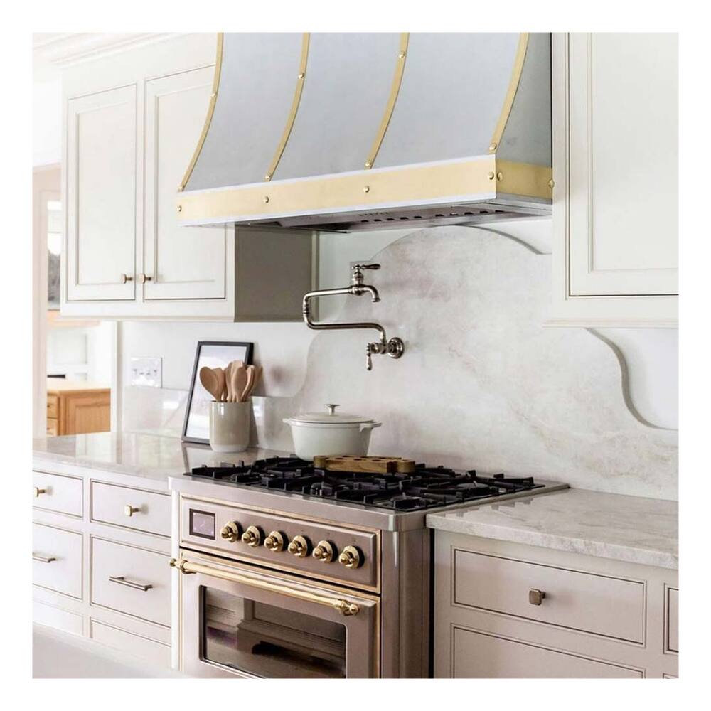ILVE Majestic II 36 inch Triple Glass Door Natural Gas Dual Fuel Range Brass Stainless Steel