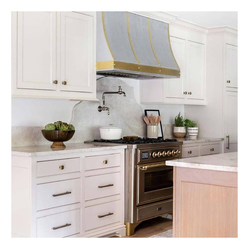ILVE Majestic II 36 inch Triple Glass Door Natural Gas Dual Fuel Range Brass Stainless Steel