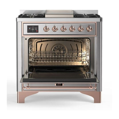 ILVE Majestic II 36 inch Triple Glass Door Natural Gas Dual Fuel Range Copper Stainless Steel