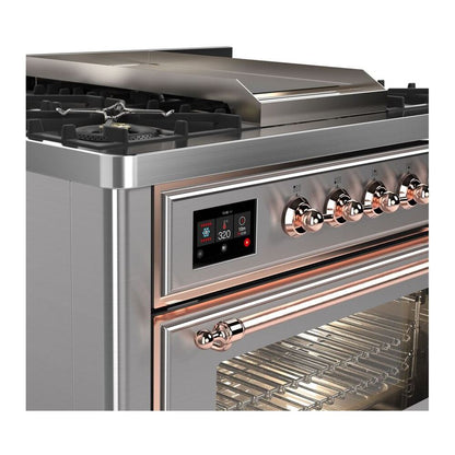 ILVE Majestic II 36 inch Triple Glass Door Natural Gas Dual Fuel Range Copper Stainless Steel