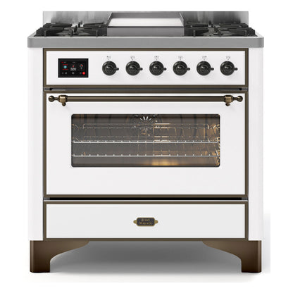 ILVE Majestic II 36 inch Triple Glass Door Natural Gas Dual Fuel Range Burnished White