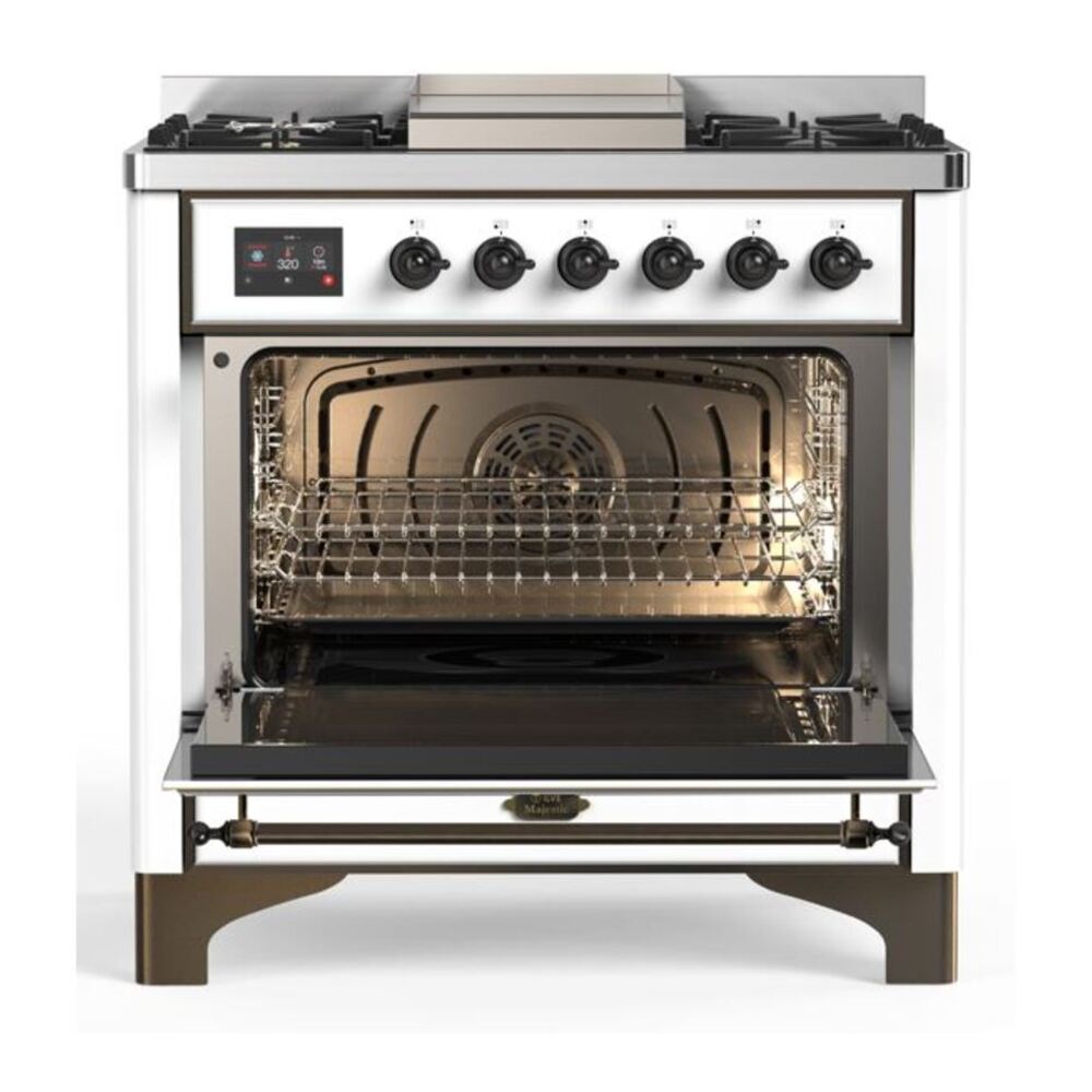 ILVE Majestic II 36 inch Triple Glass Door Natural Gas Dual Fuel Range Burnished White