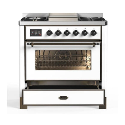 ILVE Majestic II 36 inch Triple Glass Door Natural Gas Dual Fuel Range Burnished White