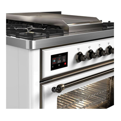 ILVE Majestic II 36 inch Triple Glass Door Natural Gas Dual Fuel Range Burnished White