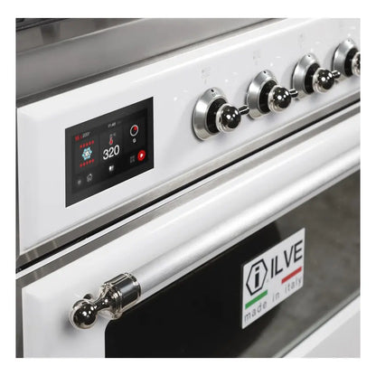 ILVE Majestic II 36 inch Triple Glass Door Natural Gas Dual Fuel Range Chrome White
