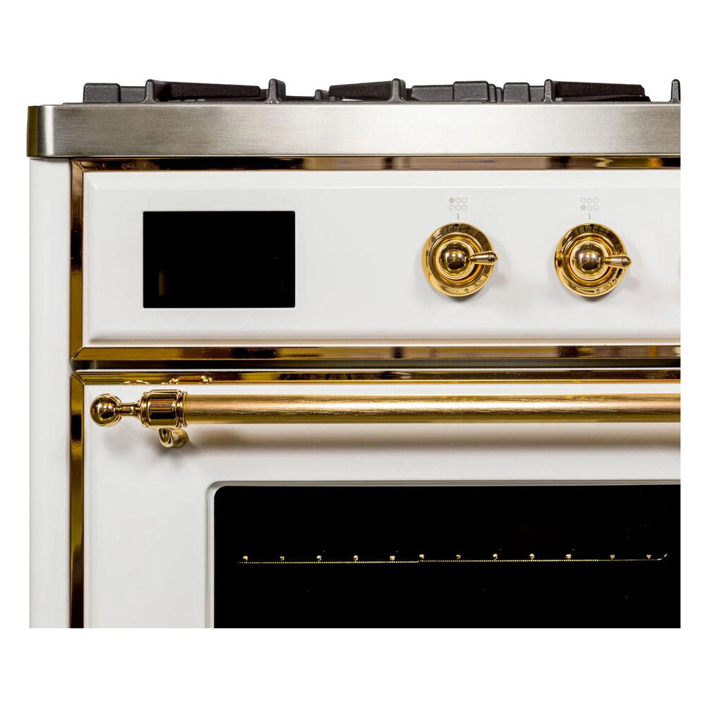 ILVE Majestic II 36 inch Triple Glass Door Natural Gas Dual Fuel Range Brass White