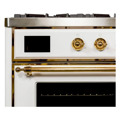 ILVE Majestic II 36 inch Triple Glass Door Natural Gas Dual Fuel Range Brass White