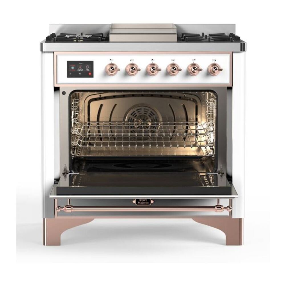 ILVE Majestic II 36 inch Triple Glass Door Natural Gas Dual Fuel Range Copper White