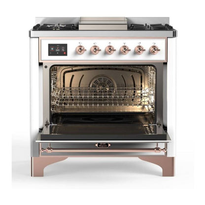 ILVE Majestic II 36 inch Triple Glass Door Natural Gas Dual Fuel Range Copper White
