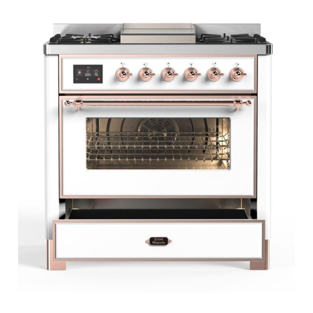 ILVE Majestic II 36 inch Triple Glass Door Natural Gas Dual Fuel Range Copper White