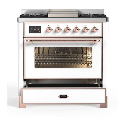 ILVE Majestic II 36 inch Triple Glass Door Natural Gas Dual Fuel Range Copper White