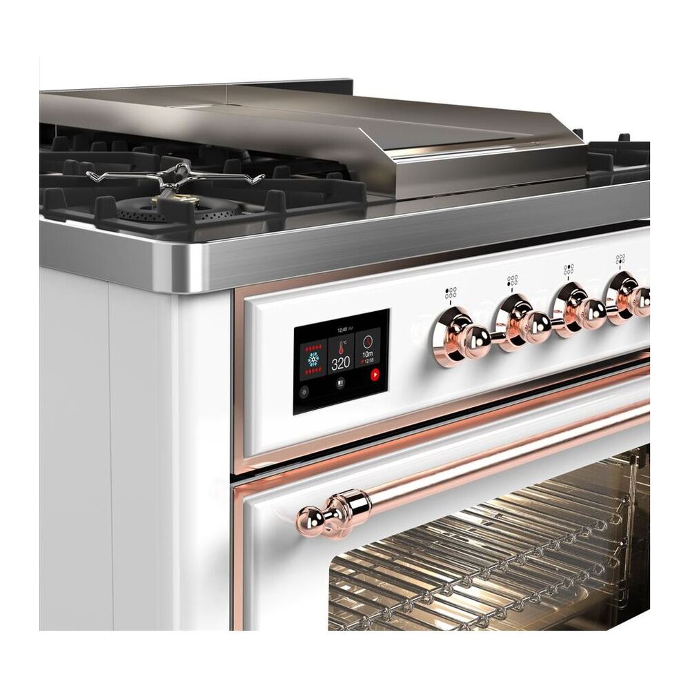 ILVE Majestic II 36 inch Triple Glass Door Natural Gas Dual Fuel Range Copper White