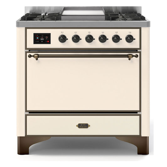 ILVE Majestic II 36" Antique White Dual Fuel Range with 6 Burners and Griddle Solid Door Liquid Propane