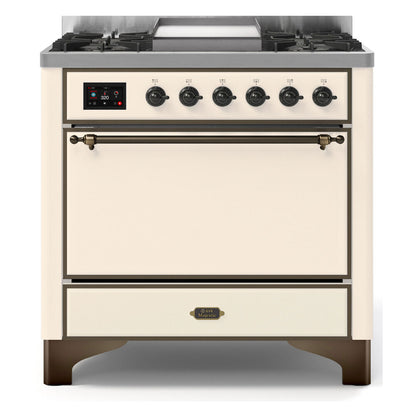 ILVE Majestic II 36 inch Solid Door Natural Gas Dual Fuel Range Burnished Antique White