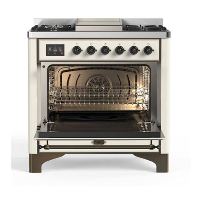 ILVE Majestic II 36 inch Solid Door Natural Gas Dual Fuel Range Burnished Antique White