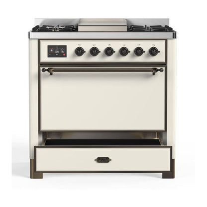 ILVE Majestic II 36 inch Solid Door Natural Gas Dual Fuel Range Burnished Antique White