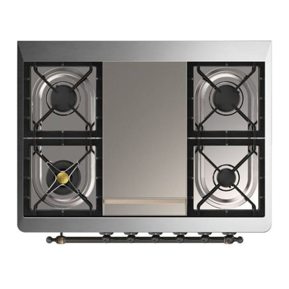 ILVE Majestic II 36 inch Solid Door Natural Gas Dual Fuel Range Burnished Antique White