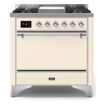 ILVE Majestic II 36 inch Solid Door Natural Gas Dual Fuel Range Chrome Antique White